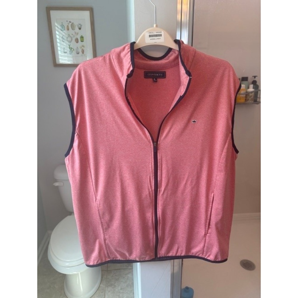 Crown & Ivy Women's XL Coral Golf Vest Full Zip Sleeveless Stretch Pockets